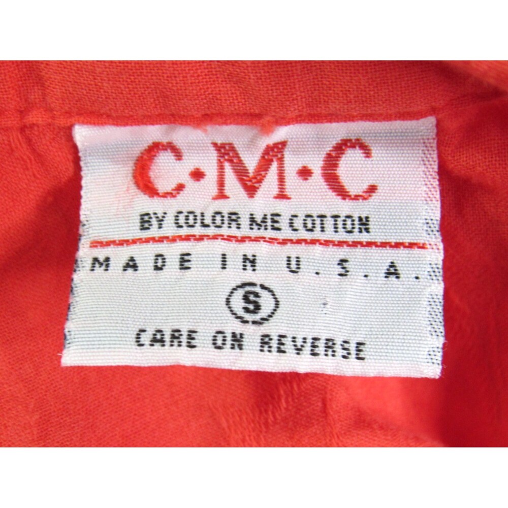 CMC Color Me Cotton Button Up Blouse 3/4 Sleeve Orange Textured Leaf Size S - Picture 2 of 7